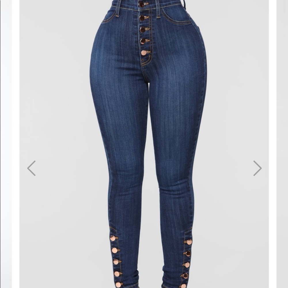 High-Waist Dark Blue Button-Front Skinny Jeans